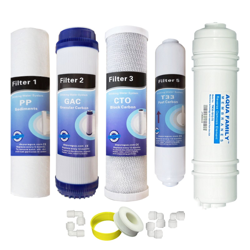 Kit 4 filtres, 4 plus membrane 75 GPD en ligne osmose inverse MOON75LINE