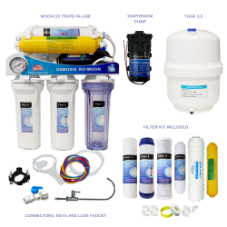 Ósmosis inversa MOON75 LINE de 6 etapas, Bomba, manómetro, membrana de 75 GPD Line
