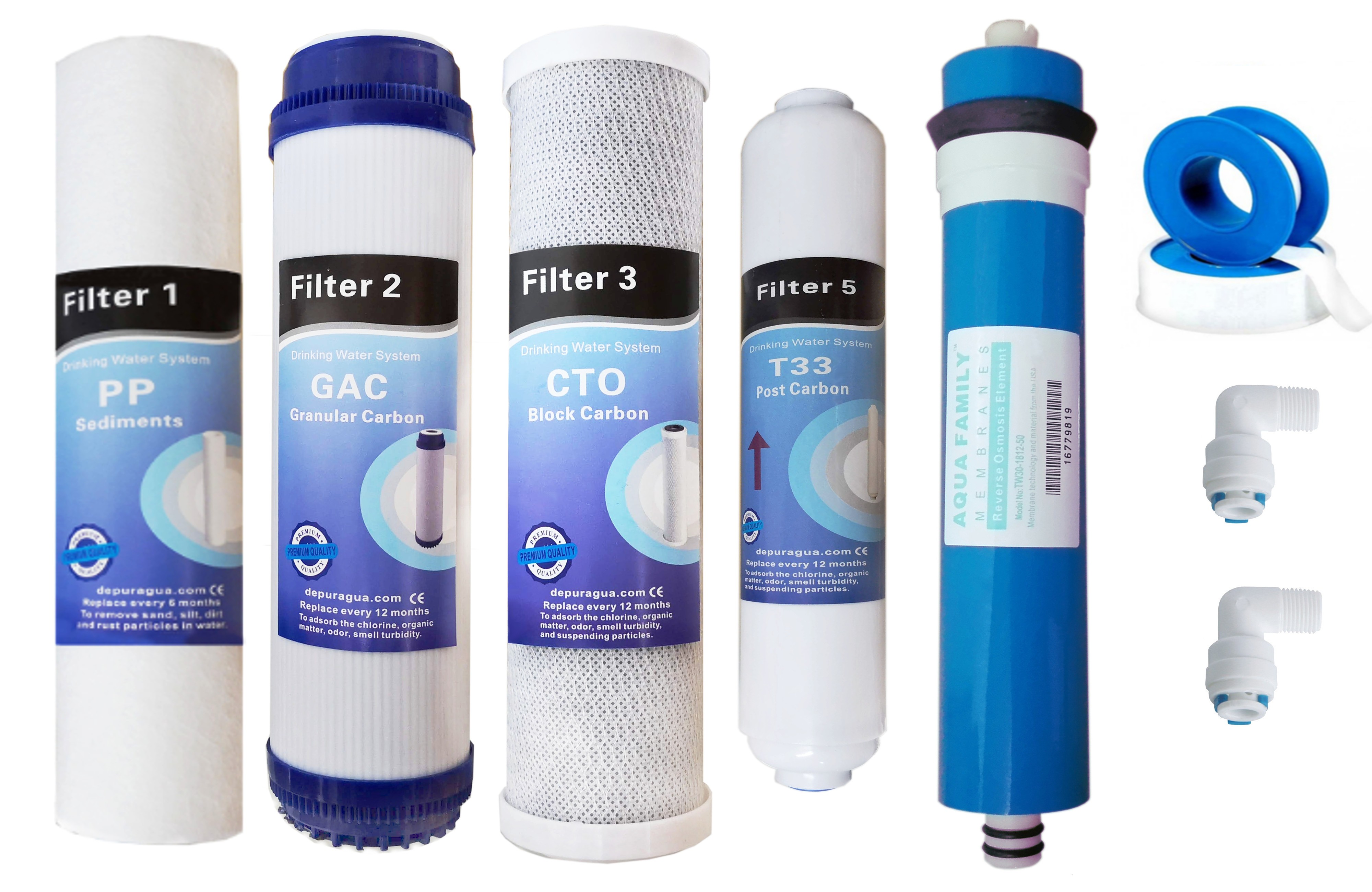 Sostituzione filtro ogni 12 mesi smardy 3in1 set filtro sostitutivo per impianto ad osmosi inversa R100 Filtro a carbone attivo e RO Membrana 